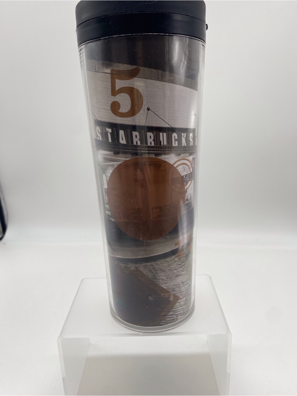 2012 Starbucks Brown and Black Graphic Travel Tumbler 16 oz